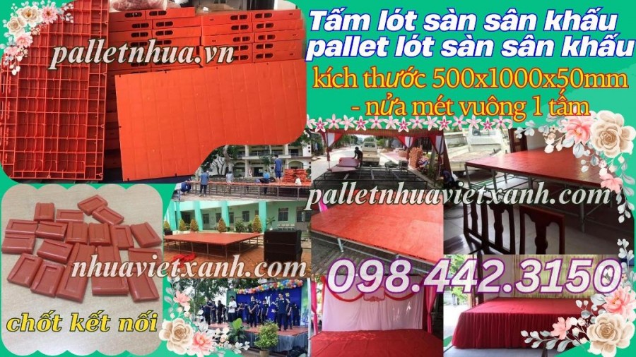 Pallet nhựa lót sàn sân khấu 1000x500x50mm mặt kín màu cam-image-5