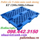 Pallet nhựa cốc 9 chân KT 1200x1000x140mm màu xanh dương giá siêu rẻ