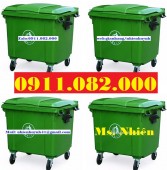 Bán thùng rác 660 lít giá rẻ tại cần thơ- thùng rác 4 bánh xe màu xanh-lh 091108